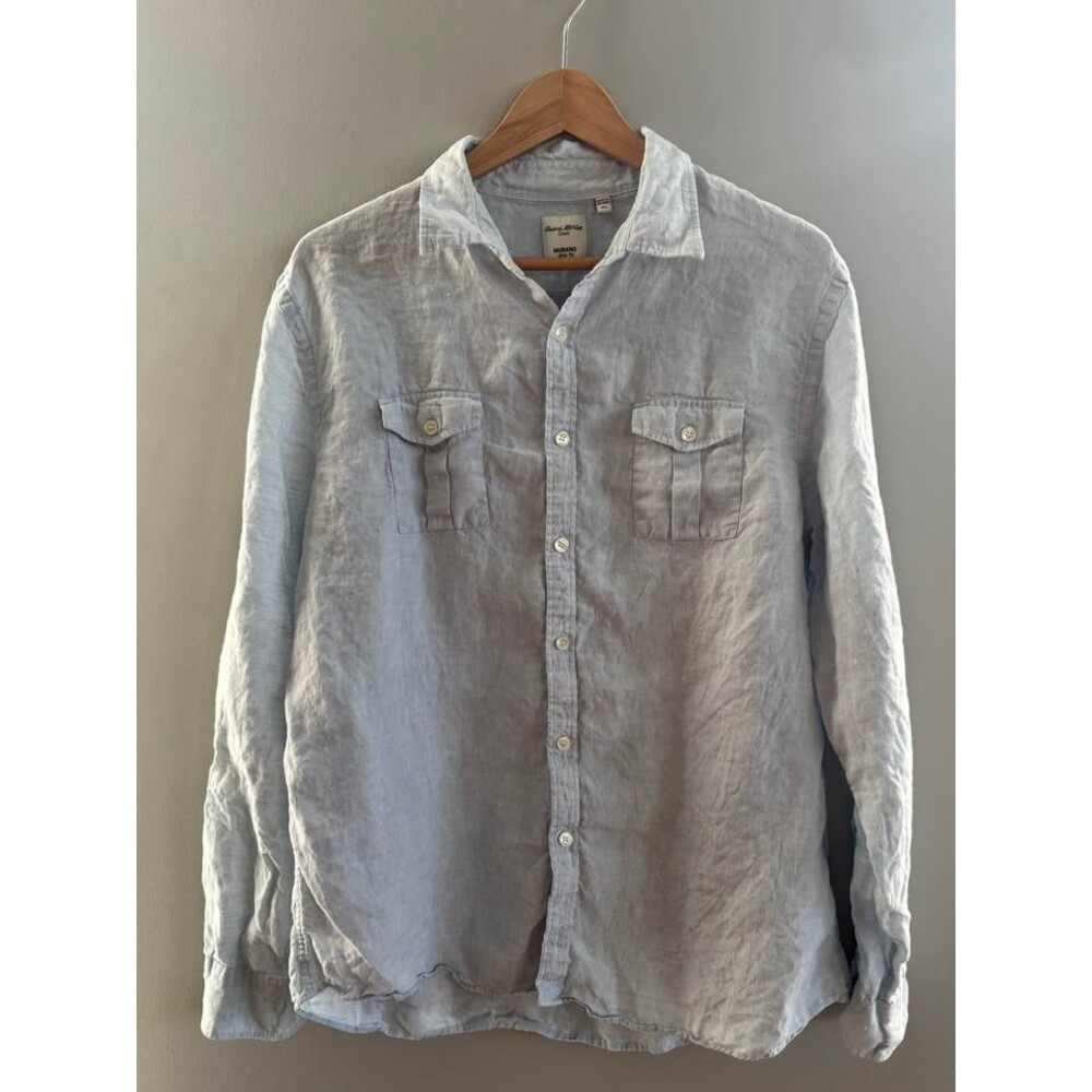 Murano Baird McNutt Irish Linen XL Men’s Long Sleeve Shirt – Slim Fit, Dual Pock